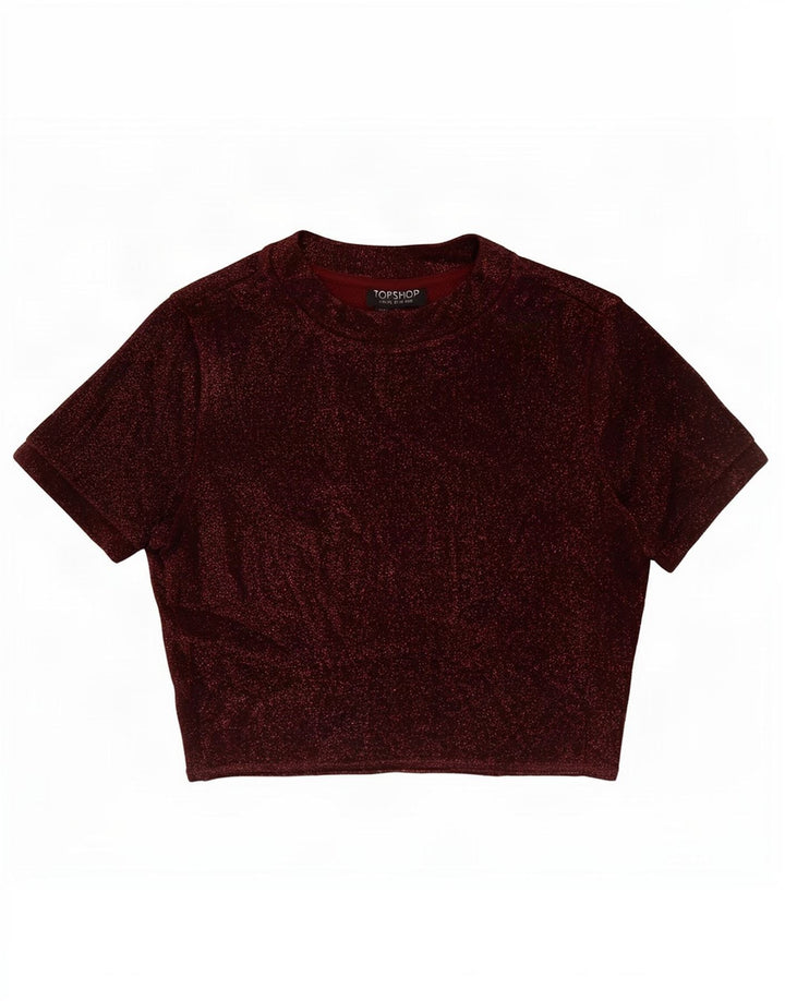 Topshop Womens Crop Blouse Top UK 8 Small Maroon Flecked Viscose