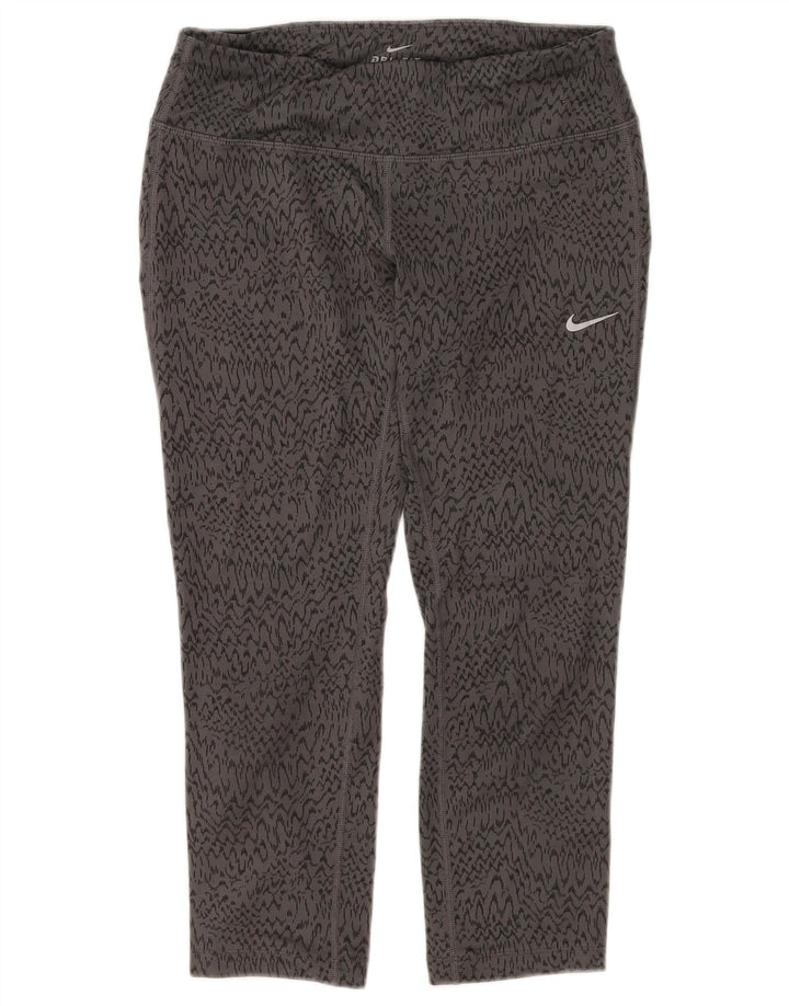 NIKE Womens Dri Fit Capri Leggings UK 8 Small Grey Animal Print Polyester