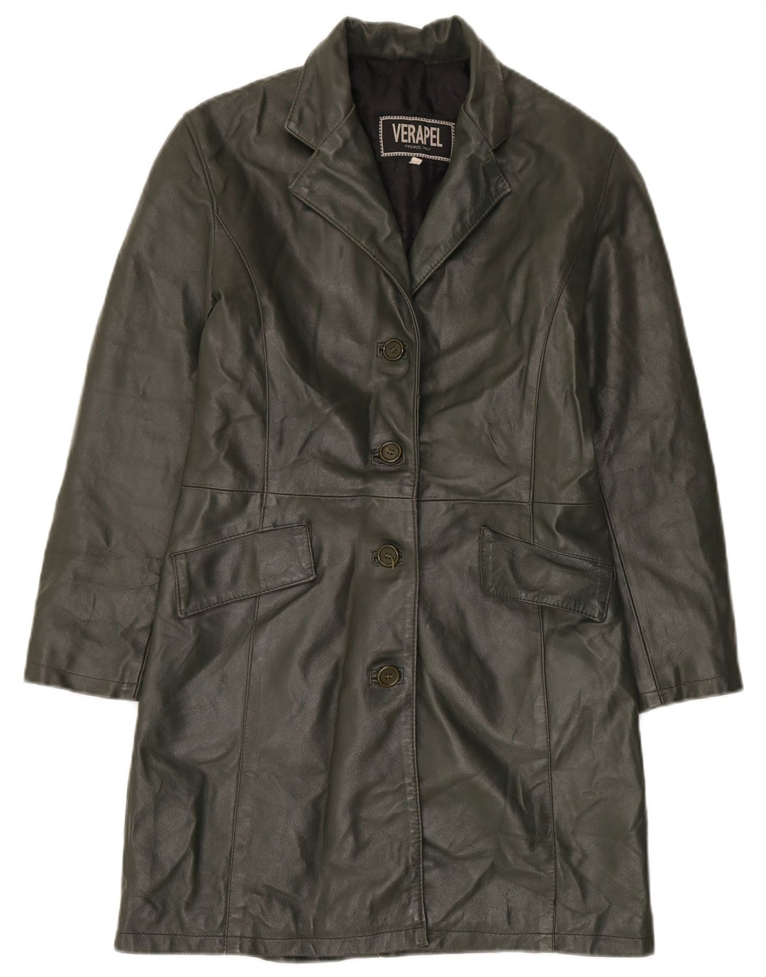 Vintage Womens Leather Coat UK 14 Medium Khaki Leather