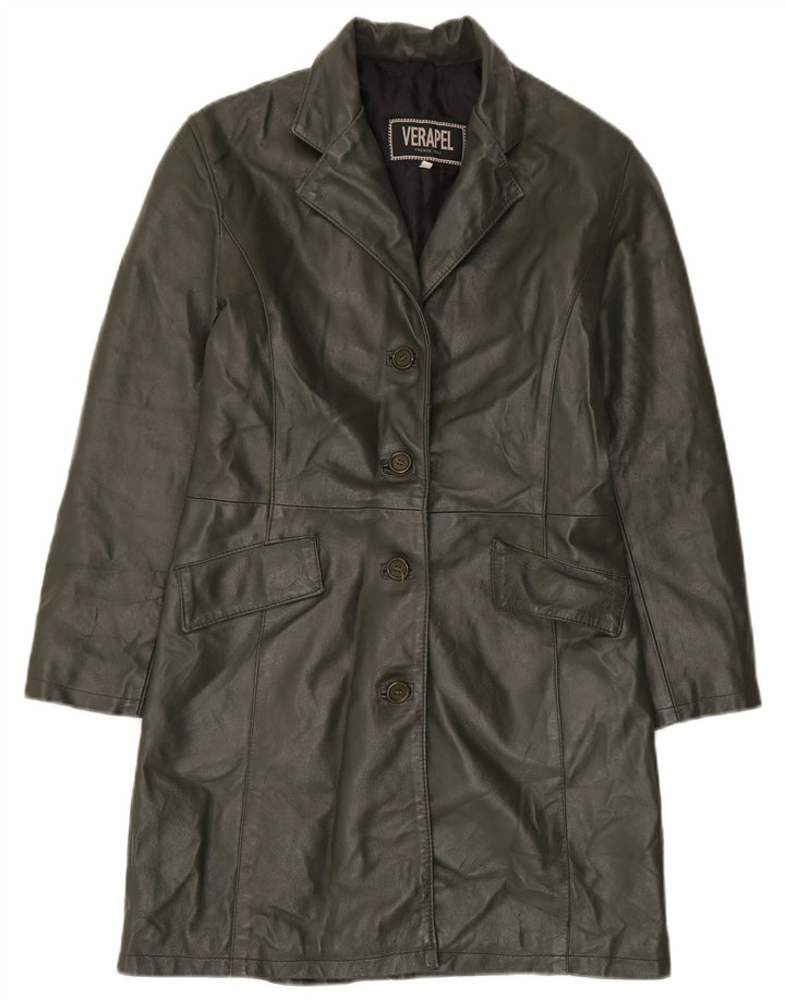 Vintage Womens Leather Coat UK 14 Medium Khaki Leather