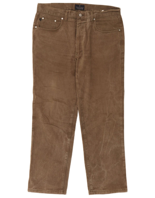 Trussardi Mens Straight Casual Trousers W38 L29 Brown Cotton