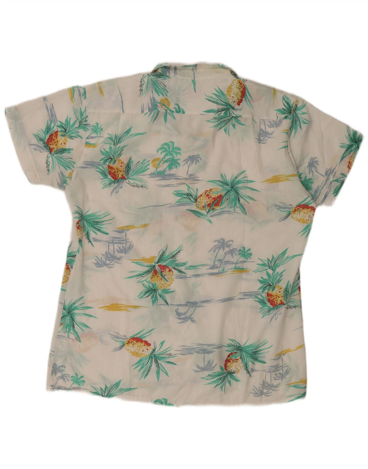 Vintage Mens Short Sleeve Shirt Medium White Polyester Hawaiian