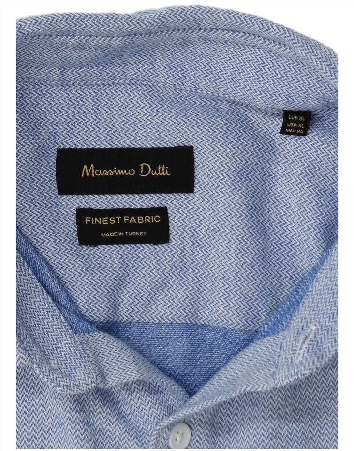MASSIMO DUTTI Mens Shirt XL Blue Chevron Cotton