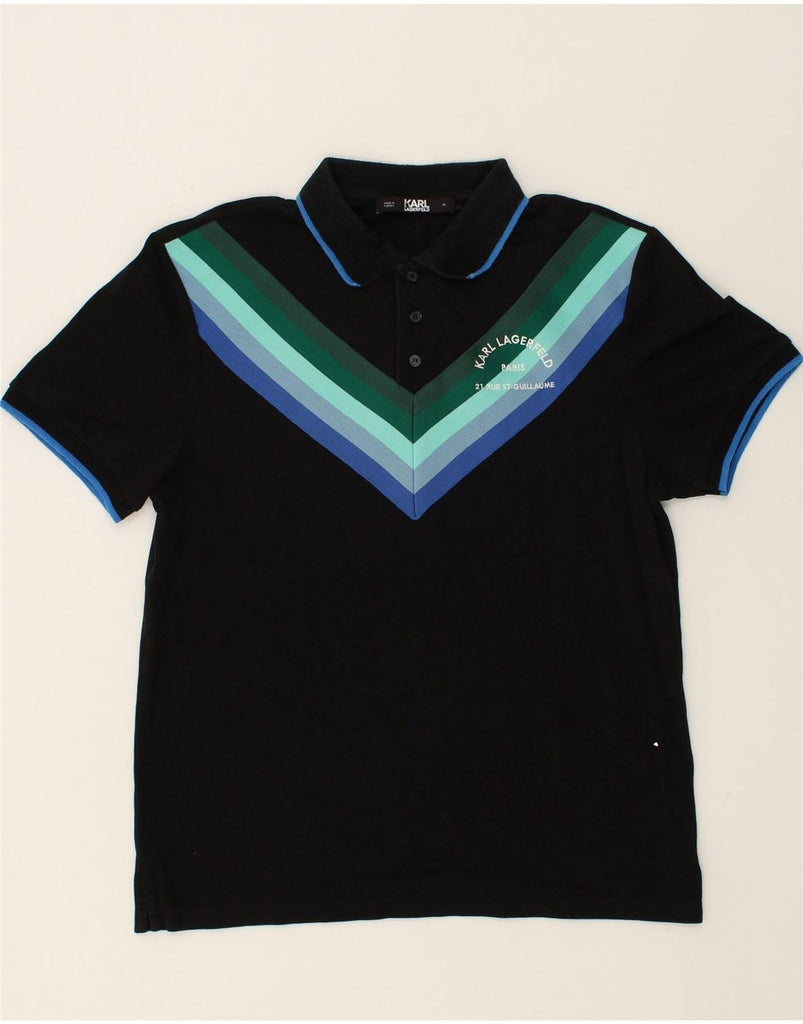 KARL LAGERFELD Mens Graphic Polo Shirt XS Black Striped Cotton | Vintage Karl Lagerfeld | Thrift | Second-Hand Karl Lagerfeld | Used Clothing | Messina Hembry 