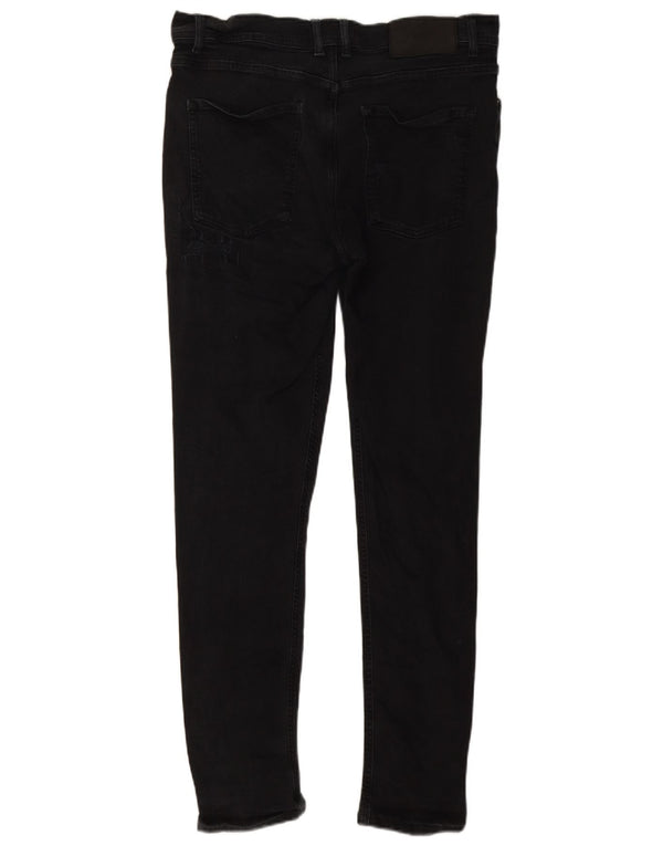Zara Mens Distressed Skinny Jeans EU 46 XL W36 L30 Black Cotton