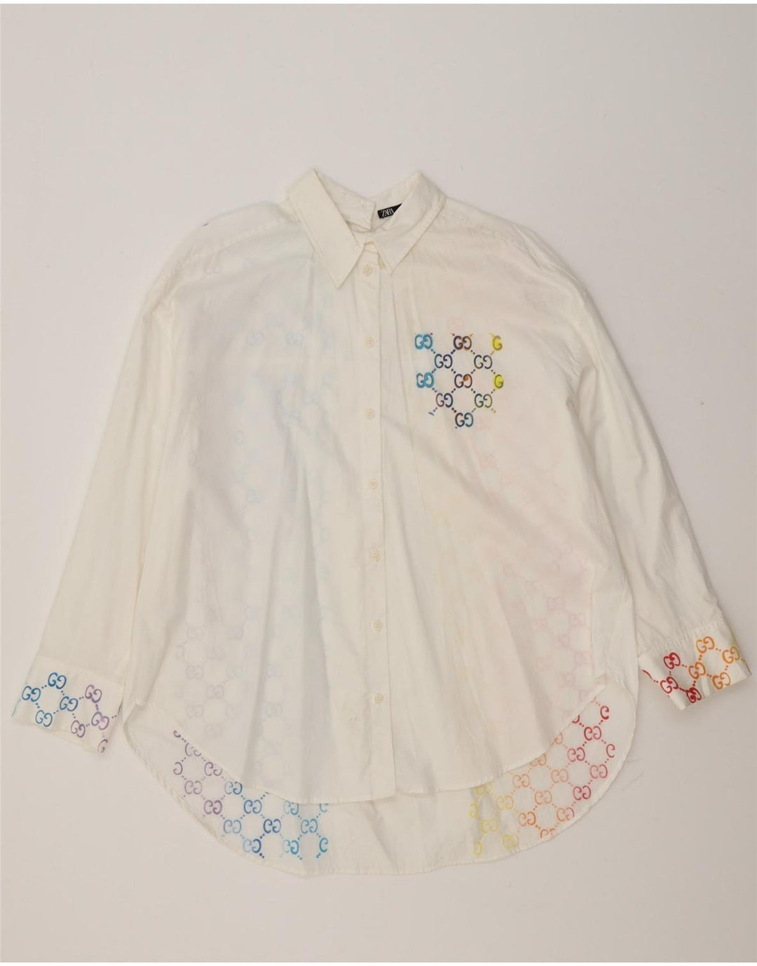 Zara Womens Oversized Shirt UK 14 Medium White Geometric Cotton