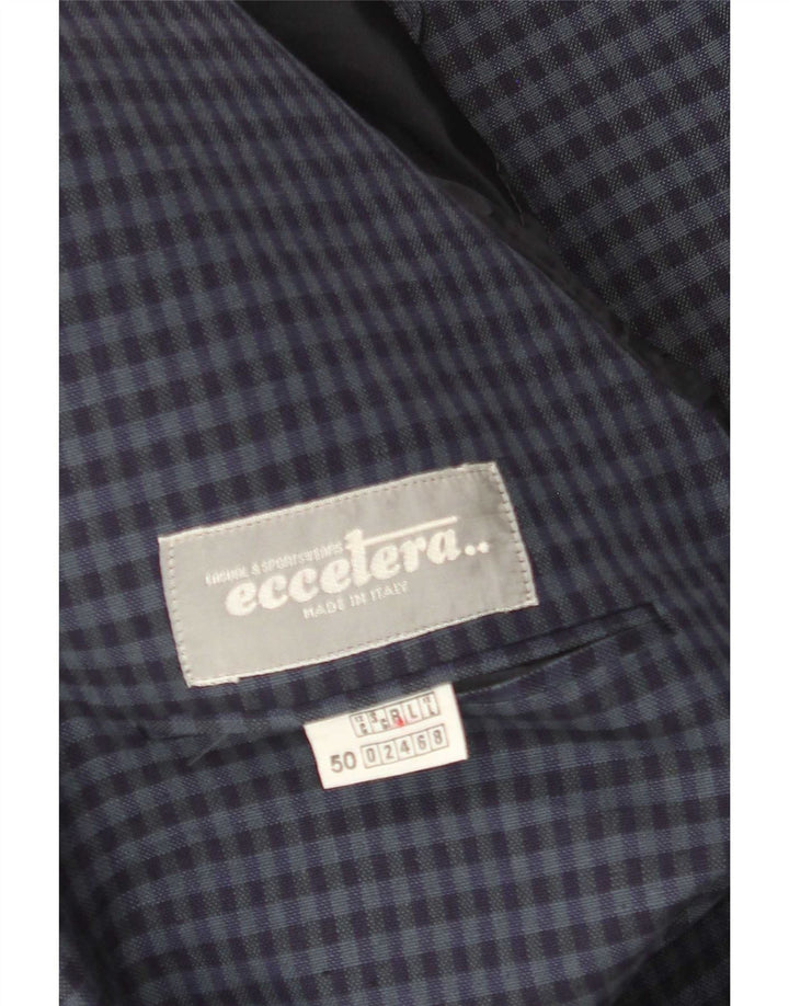 Vintage Mens 2 Button Blazer Jacket IT 50 Large Navy Blue Gingham