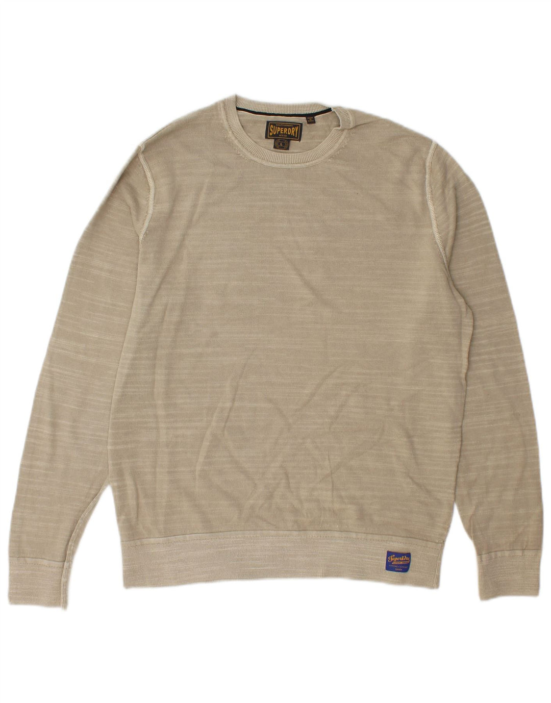 Superdry Mens Sweatshirt Jumper Large Beige Striped Cotton