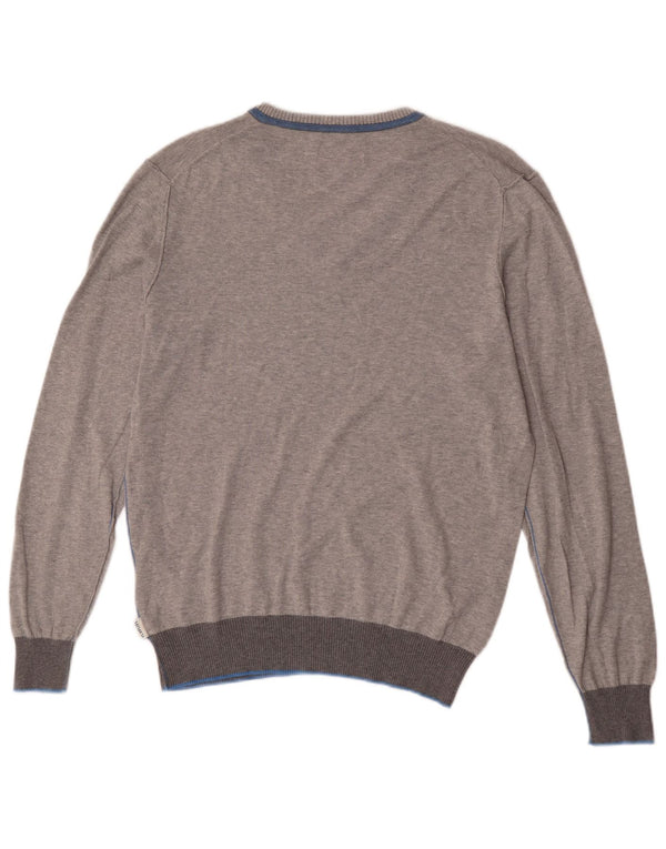 Playlife Womens V-Neck Jumper Sweater UK 16 Large Grey Flecked Cotton