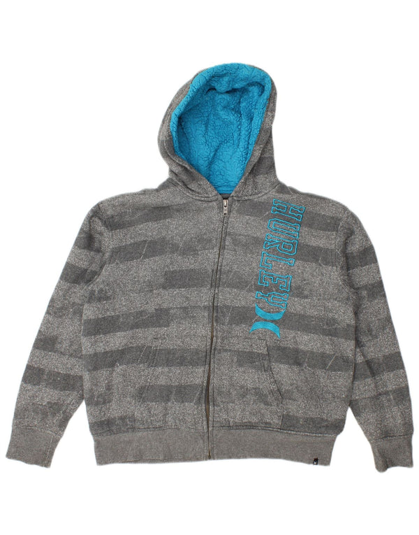 Hurley Boys Graphic Zip Hoodie Sweater 10-11 Years Medium Grey Striped