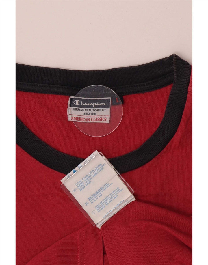 Champion Mens Graphic T-Shirt Top Large Red Cotton