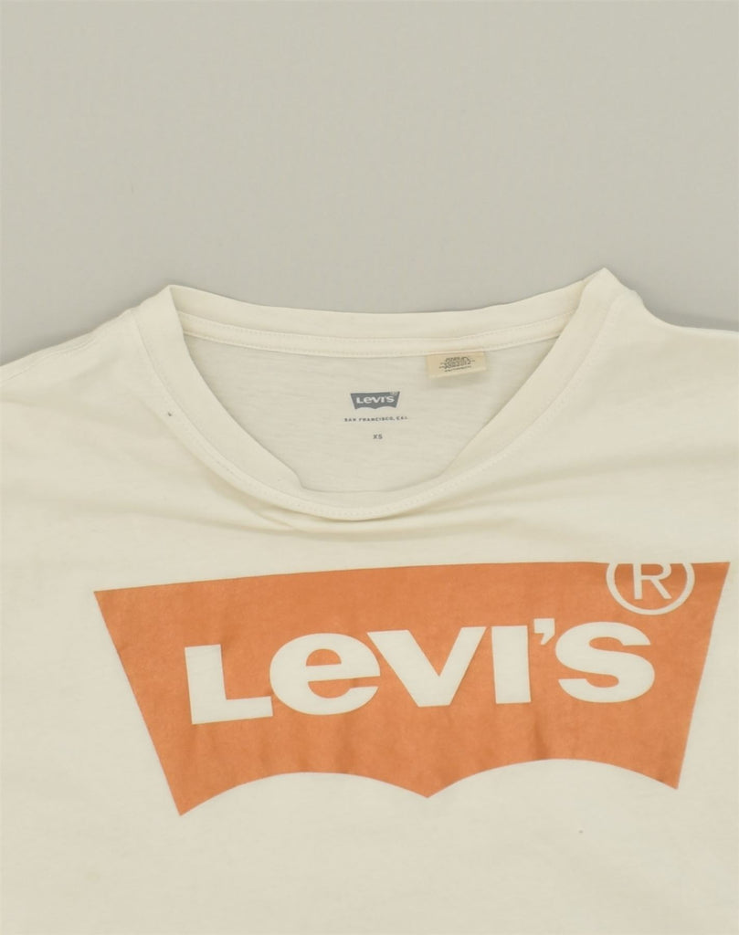 LEVI'S Womens Oversized Crop Graphic T-Shirt Top UK 6 XS White Cotton | Vintage Levi's | Thrift | Second-Hand Levi's | Used Clothing | Messina Hembry 