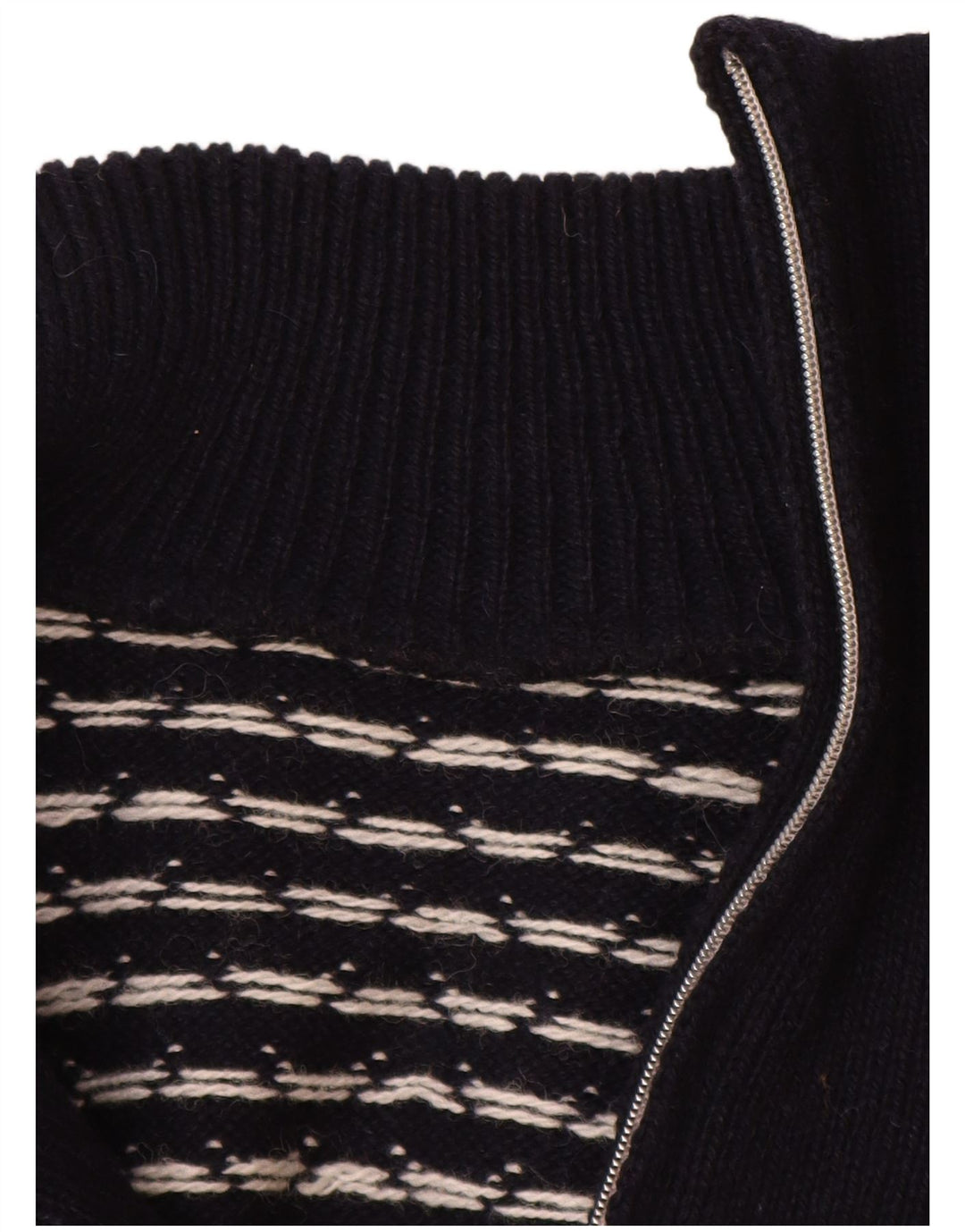 Vintage Mens Zip Neck Jumper Sweater XL Navy Blue Fair Isle