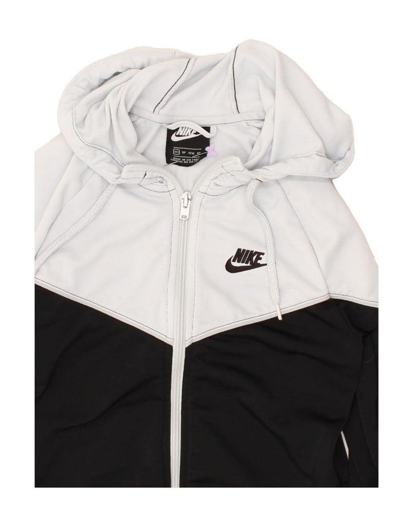 NIKE Womens Zip Hoodie Sweater UK 4 XS White Colourblock Polyester | Vintage Nike | Thrift | Second-Hand Nike | Used Clothing | Messina Hembry 