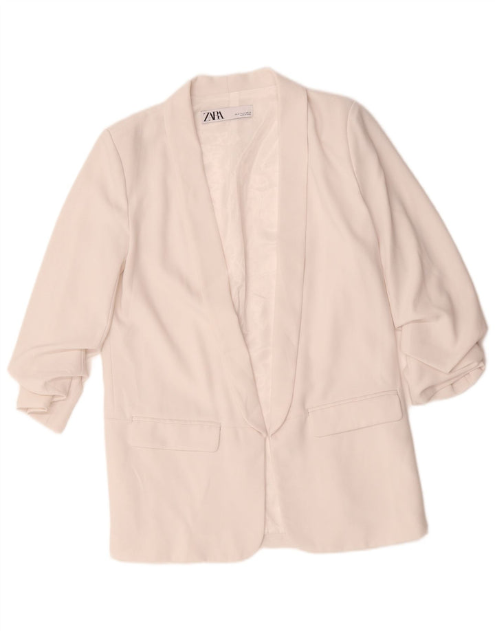 Zara Womens 3/4 Sleeve Open Blazer Jacket UK 14 Medium White Polyester