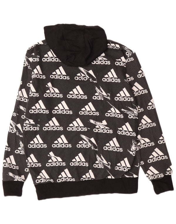Adidas Mens Graphic Hoodie Jumper Large Grey Colourblock Cotton
