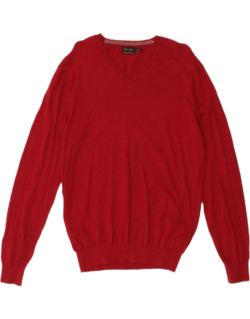 MASSIMO DUTTI Mens Slim Fit V-Neck Jumper Sweater XL Red Cotton | Vintage Massimo Dutti | Thrift | Second-Hand Massimo Dutti | Used Clothing | Messina Hembry 