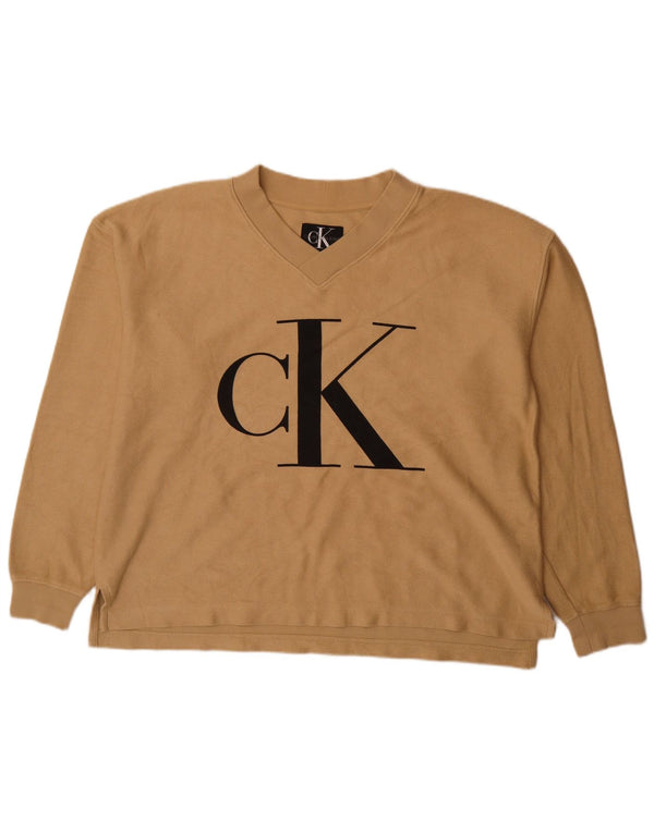 Calvin Klein Jeans Mens Loose Fit Graphic Top Long Sleeve Medium Beige