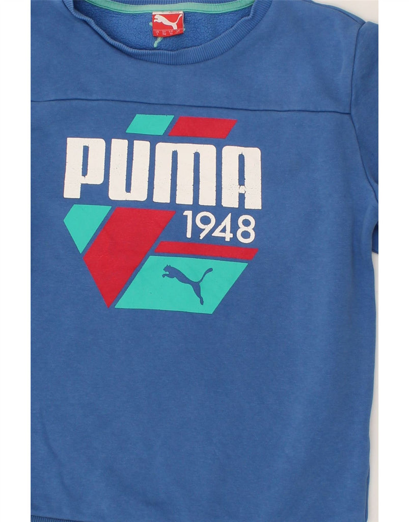 PUMA Boys Graphic Sweatshirt Jumper 11-12 Years Large Blue Cotton | Vintage Puma | Thrift | Second-Hand Puma | Used Clothing | Messina Hembry 