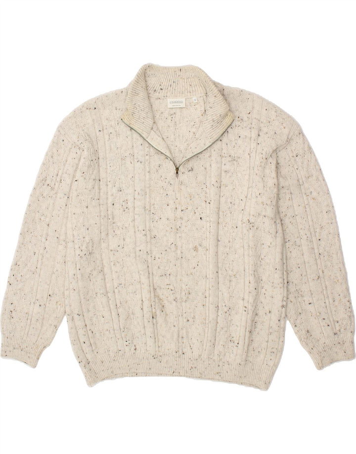 CANDA Mens Zip Neck Jumper Sweater XL Beige Flecked Acrylic Vintage Canda and Second-Hand Canda from Messina Hembry 
