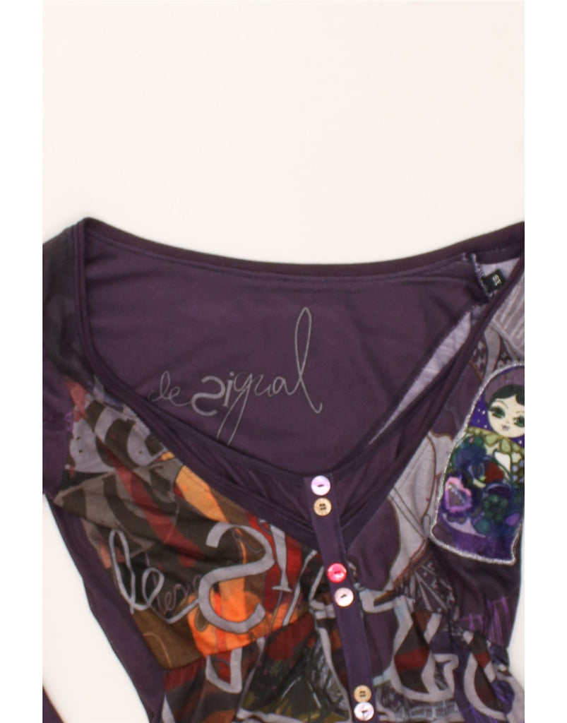 DESIGUAL Womens Graphic Basic Dress UK 6 XS Purple Polyester | Vintage Desigual | Thrift | Second-Hand Desigual | Used Clothing | Messina Hembry 
