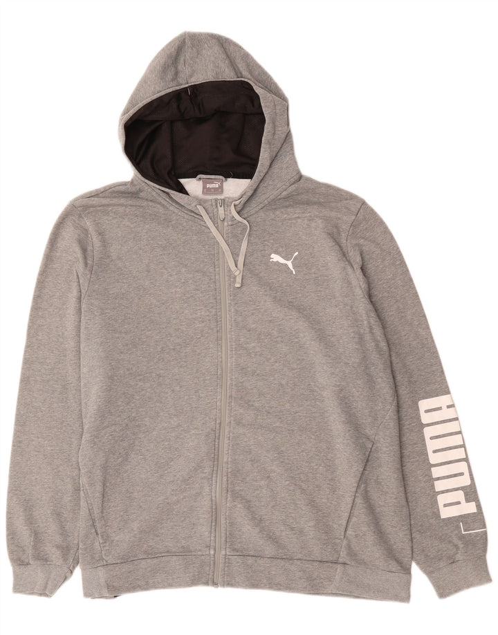 PUMA Mens Graphic Zip Hoodie Sweater 2XL Grey Cotton