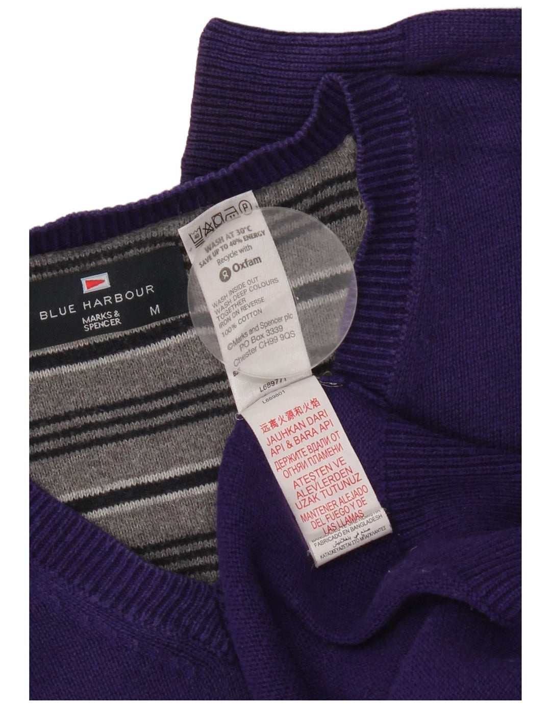 Marks & Spencer Mens Blue Harbour V-Neck Jumper Sweater Medium Purple