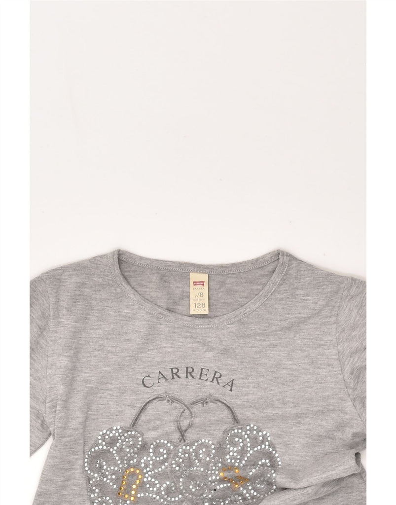 CARRERA Girls Graphic Top Long Sleeve 7-8 Years Grey Cotton | Vintage Carrera | Thrift | Second-Hand Carrera | Used Clothing | Messina Hembry 