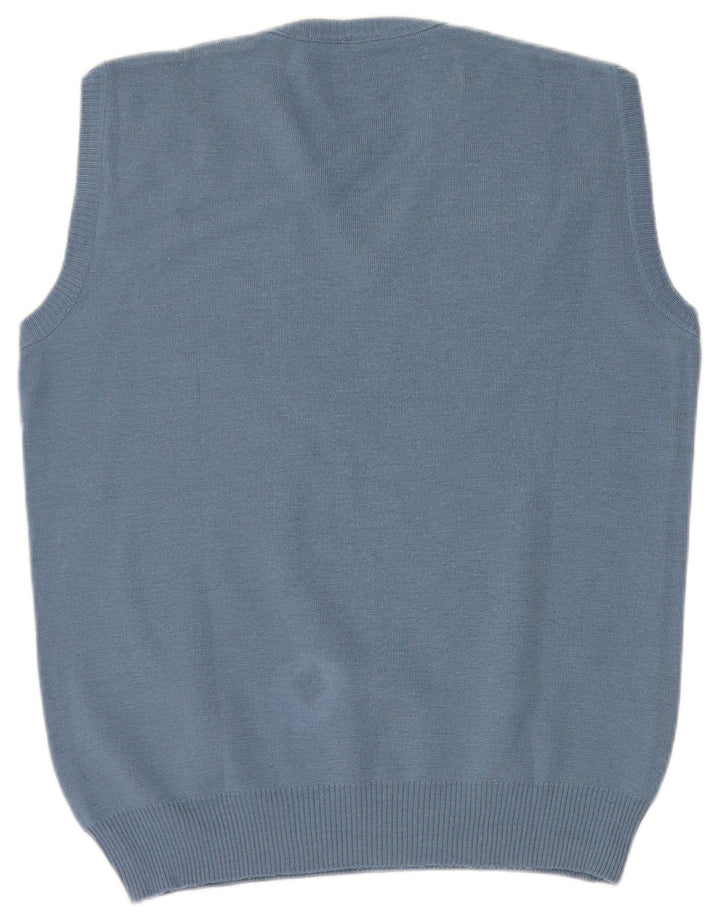 Vintage Mens Vest Tank Top Medium Blue Argyle/Diamond Wool