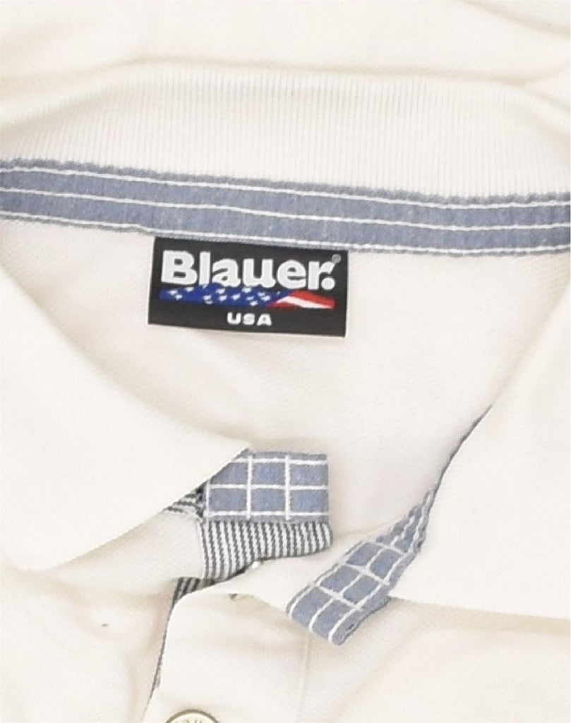 BLAUER Mens Polo Shirt Large White Cotton | Vintage Blauer | Thrift | Second-Hand Blauer | Used Clothing | Messina Hembry 