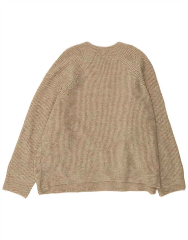 Zara Womens Oversized Crew Neck Jumper Sweater UK 14 Medium Beige Acrylic