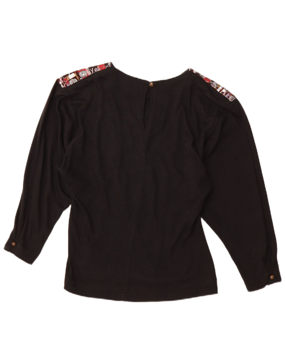 VINTAGE Womens Graphic Long Sleeve Blouse Top UK 12 Medium Black Acrylic