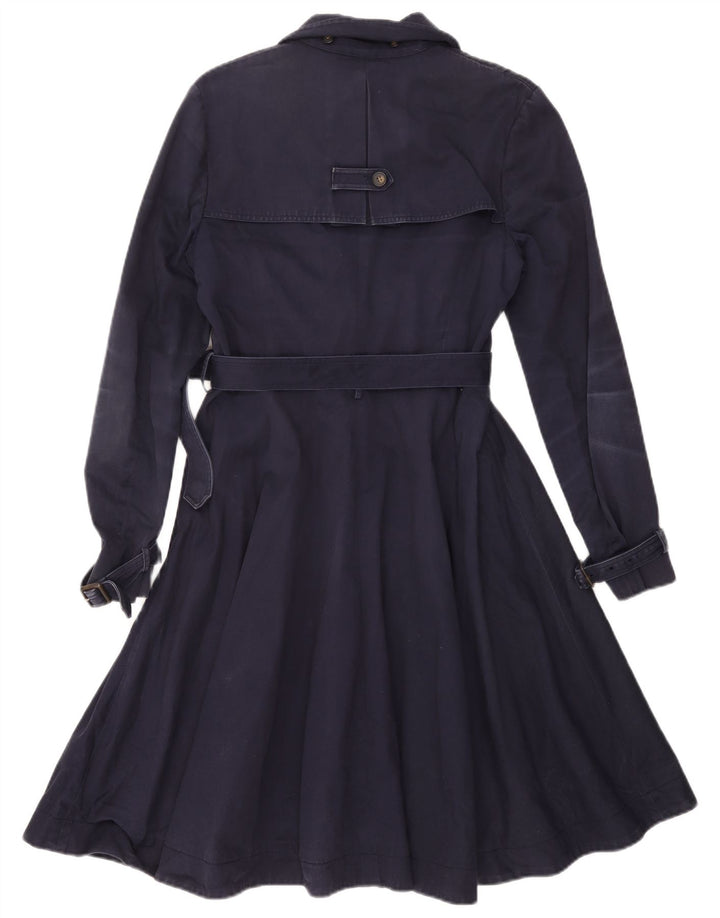 Hobbs Womens Trench Coat UK 12 Medium Navy Blue Cotton