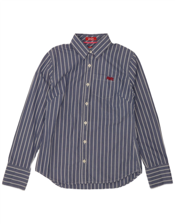 Superdry Womens Shirt Large Blue Striped Cotton Classic