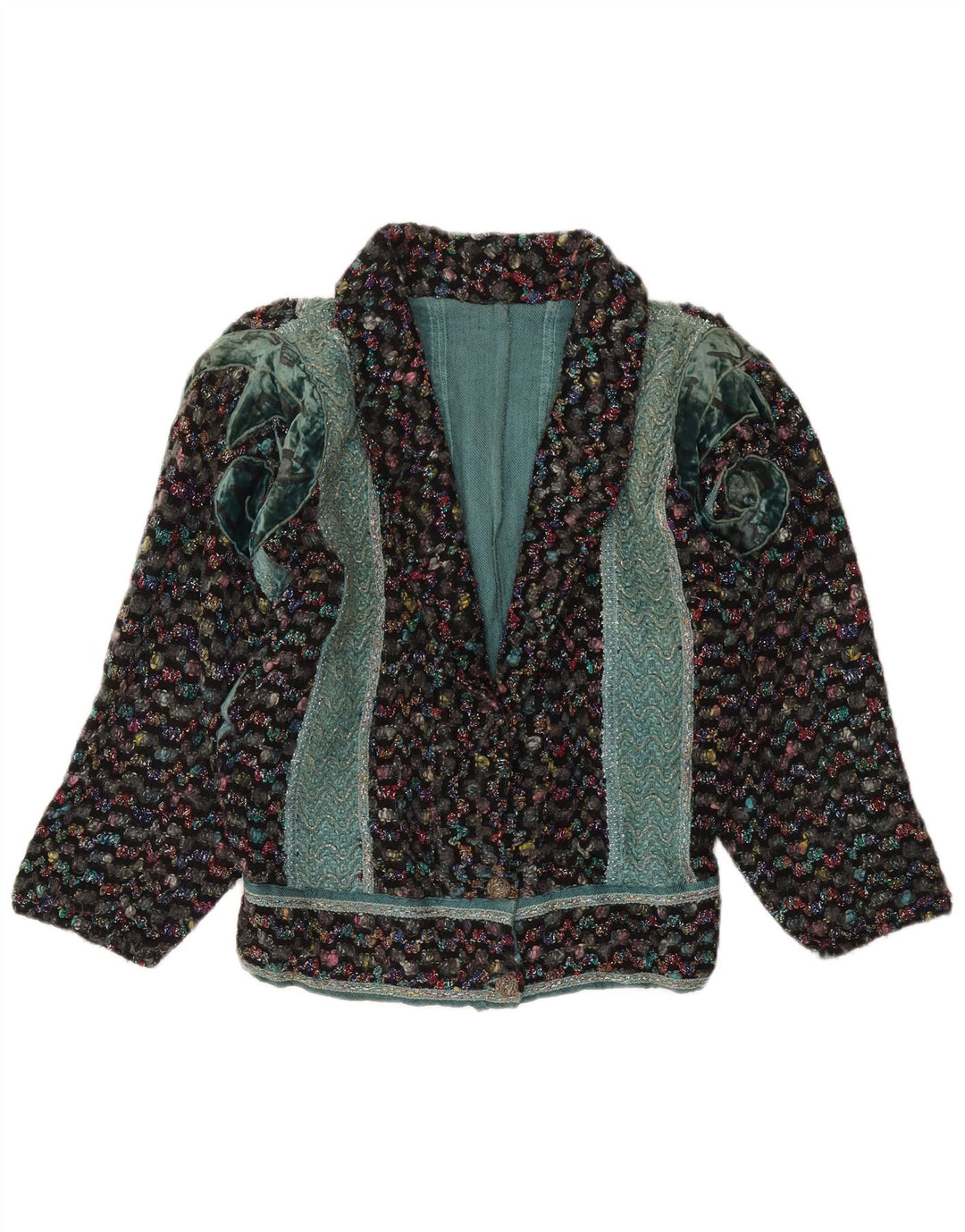 Vintage Womens Abstract Pattern Loose Fit Cardigan Sweater UK 20 2XL Green