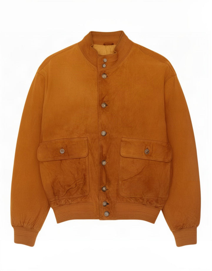 Vintage Mens Suede Bomber Jacket IT 48 Medium Beige Leather