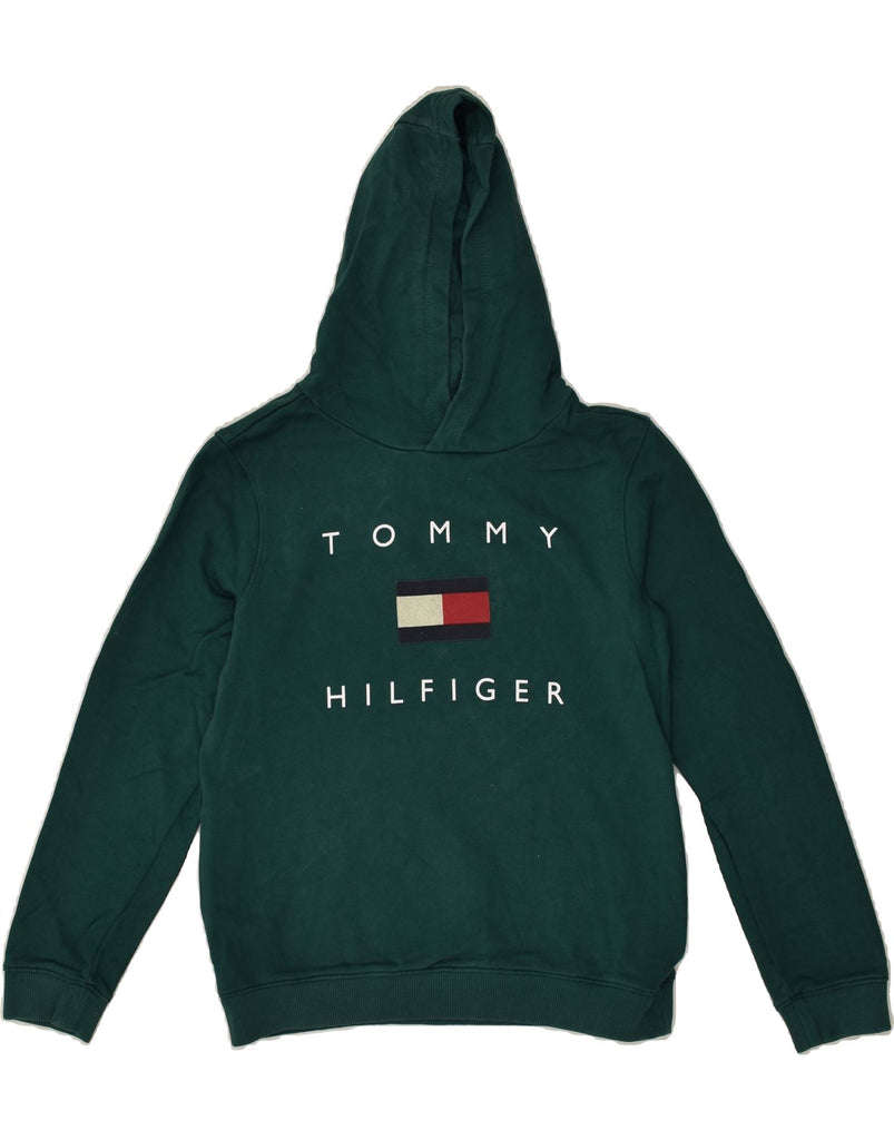 TOMMY HILFIGER Boys Graphic Hoodie Jumper 13-14 Years Green Cotton | Vintage Tommy Hilfiger | Thrift | Second-Hand Tommy Hilfiger | Used Clothing | Messina Hembry 