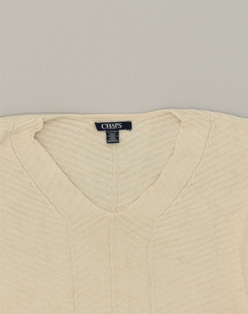 CHAPS Womens V-Neck Jumper Sweater UK 18 XL Off White Cotton | Vintage Chaps | Thrift | Second-Hand Chaps | Used Clothing | Messina Hembry 