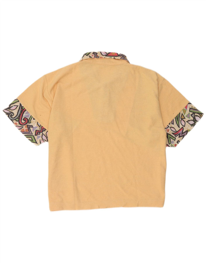 Vintage Mens Polo Shirt Medium Yellow Geometric Polyester