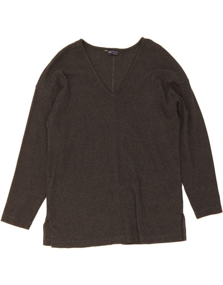 MARKS & SPENCER Womens V-Neck Jumper Sweater UK 12 Medium Grey Polyester Vintage Marks & Spencer and Second-Hand Marks & Spencer from Messina Hembry 