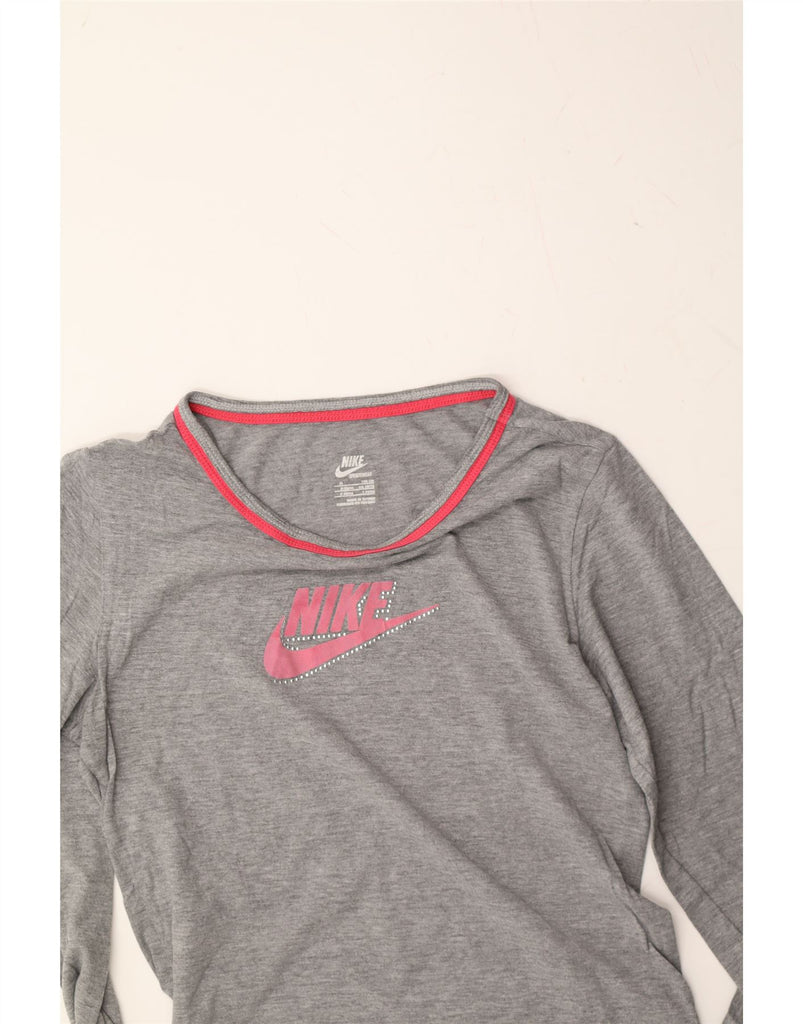 NIKE Womens Graphic Top Long Sleeve UK 10/12 Medium Grey Cotton Vintage Nike and Second-Hand Nike from Messina Hembry 