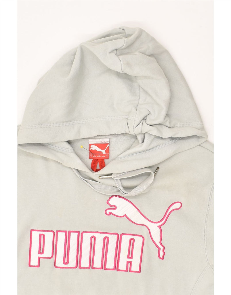 PUMA Womens Graphic Hoodie Jumper UK 10 Small Grey | Vintage Puma | Thrift | Second-Hand Puma | Used Clothing | Messina Hembry 