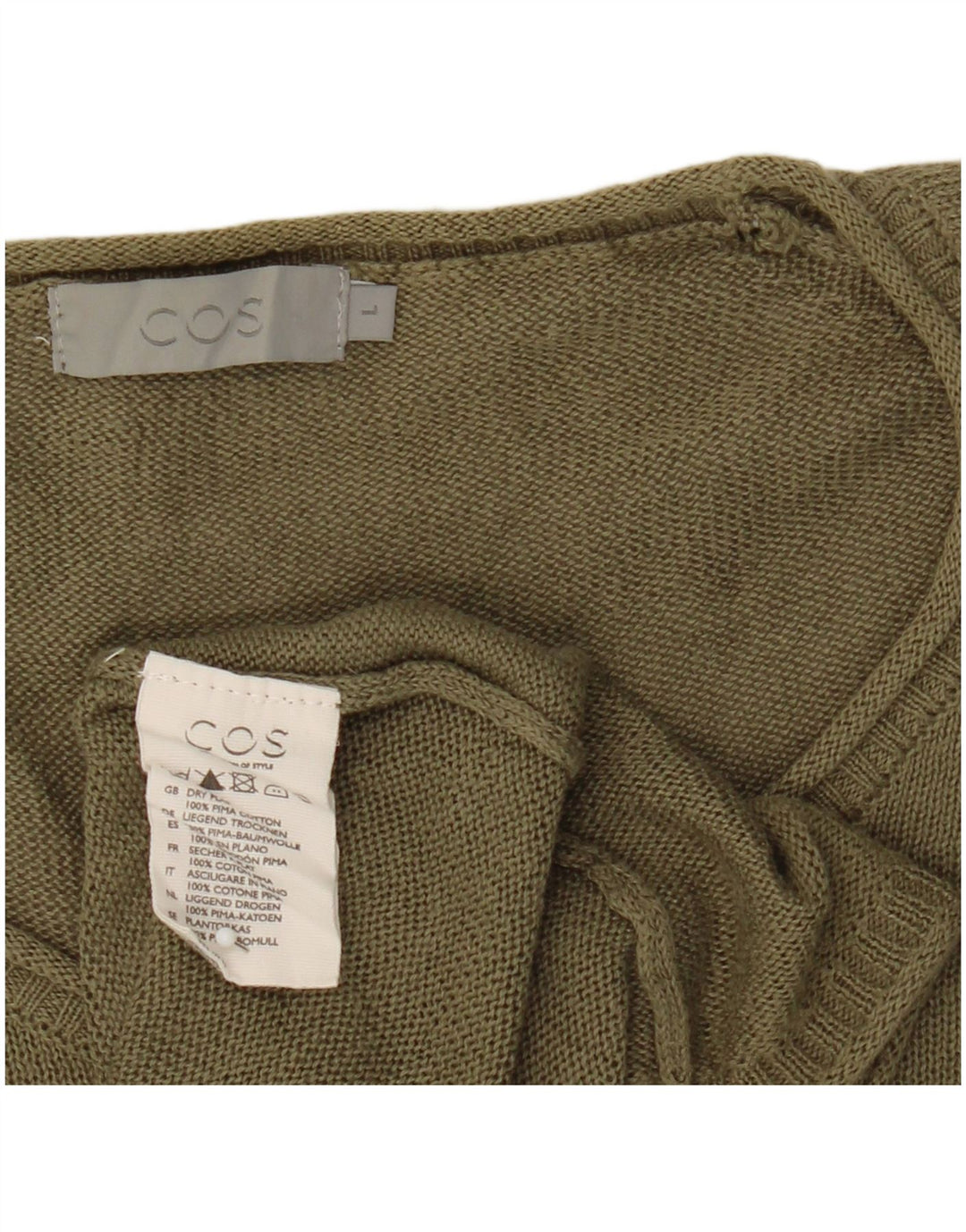 Cos Mens Crew Neck Jumper Sweater Large Khaki Cotton