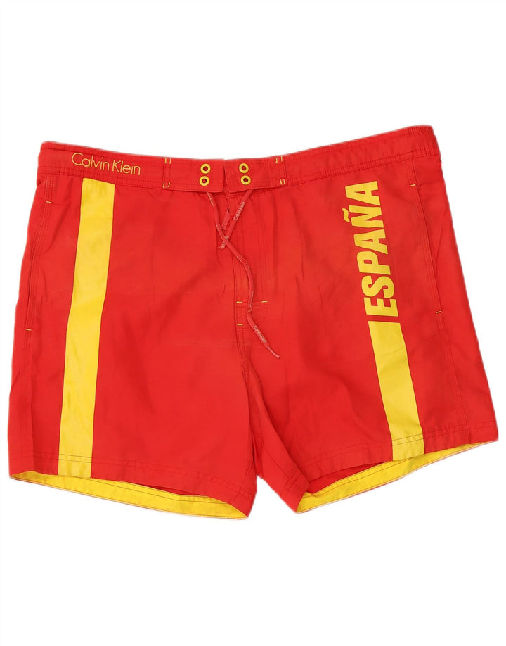 Calvin Klein Mens Graphic Swimming Shorts Large  Red Colourblock Polyester