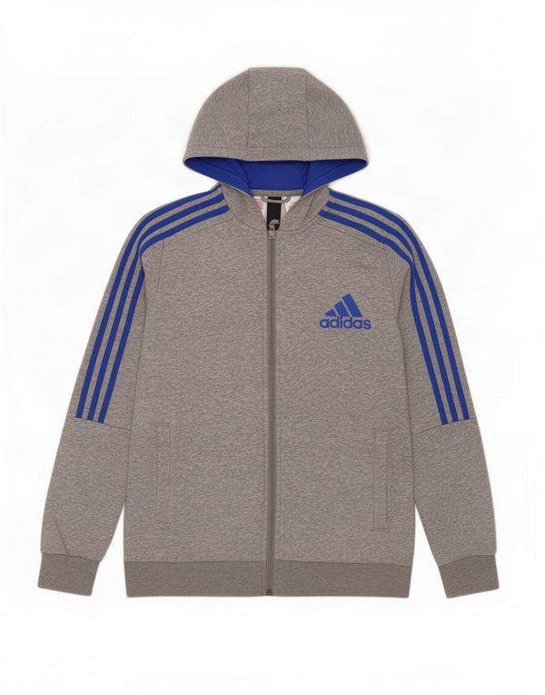 Adidas Boys Zip Hoodie Sweater 13-14 Years Grey Cotton