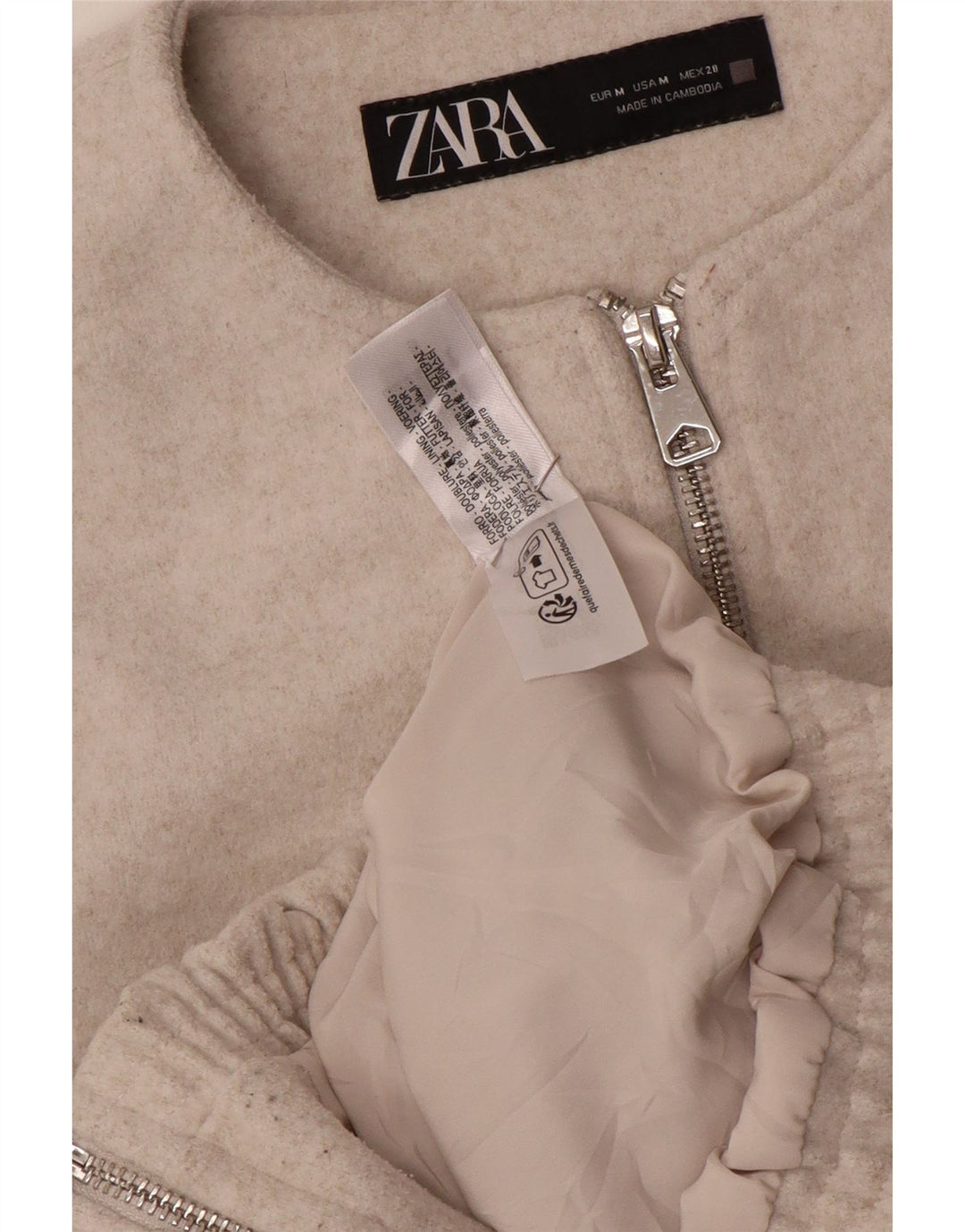 Zara Womens Crop Bomber Jacket UK 14 Medium Grey Polyester