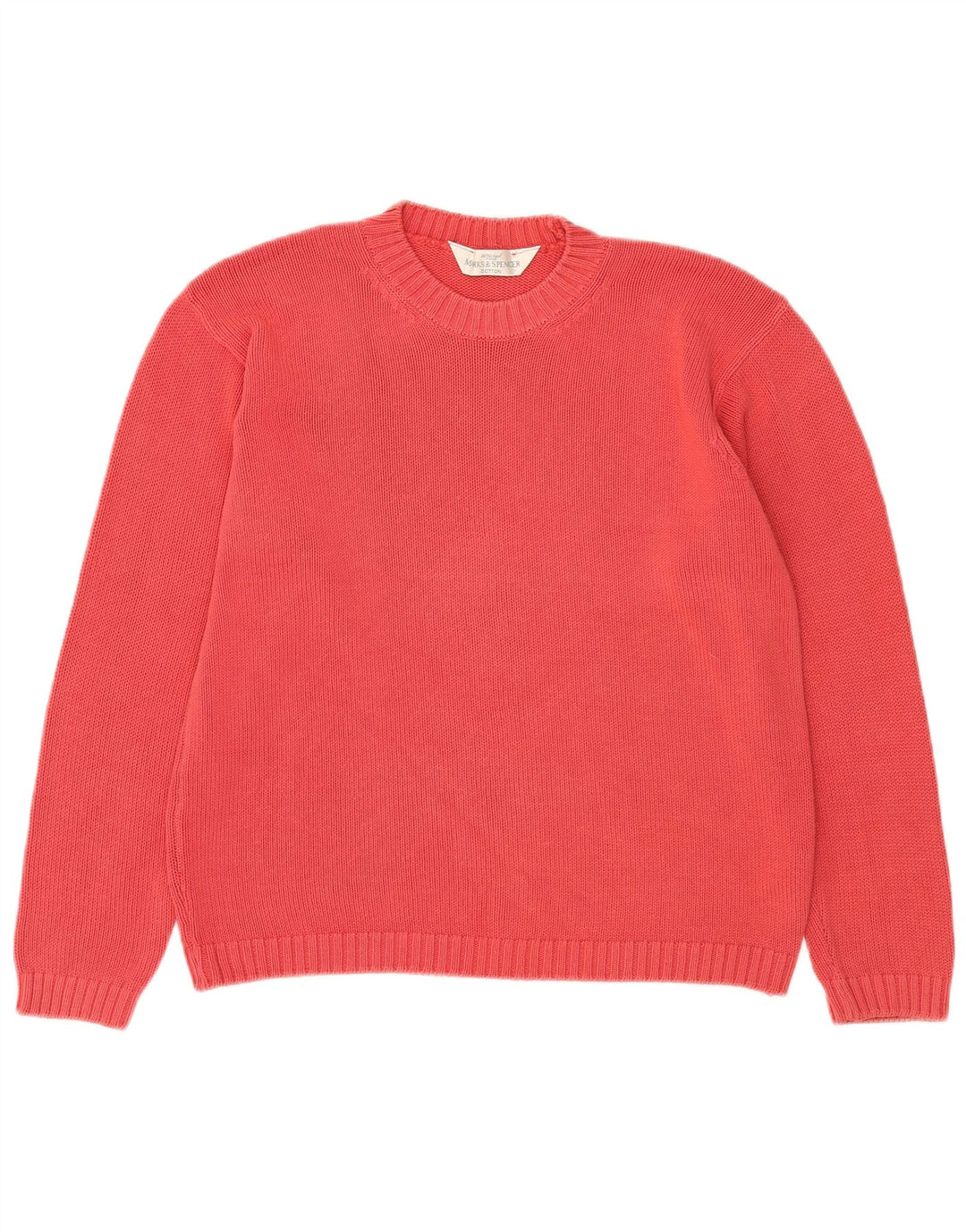 Marks & Spencer Womens Crew Neck Jumper Sweater UK 12 Medium Pink Cotton