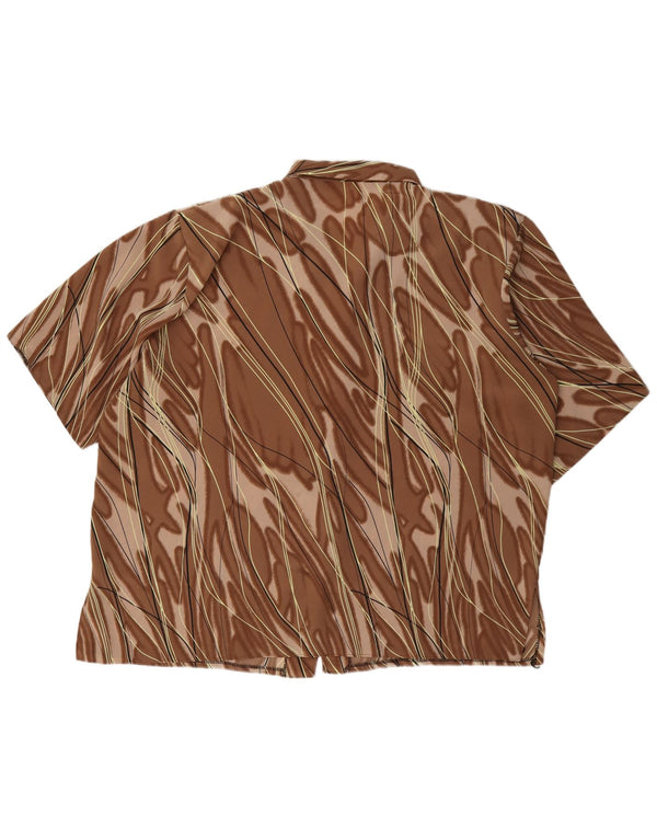 Vintage Womens Short Sleeve Shirt Blouse UK 20 2XL Brown Striped Polyester