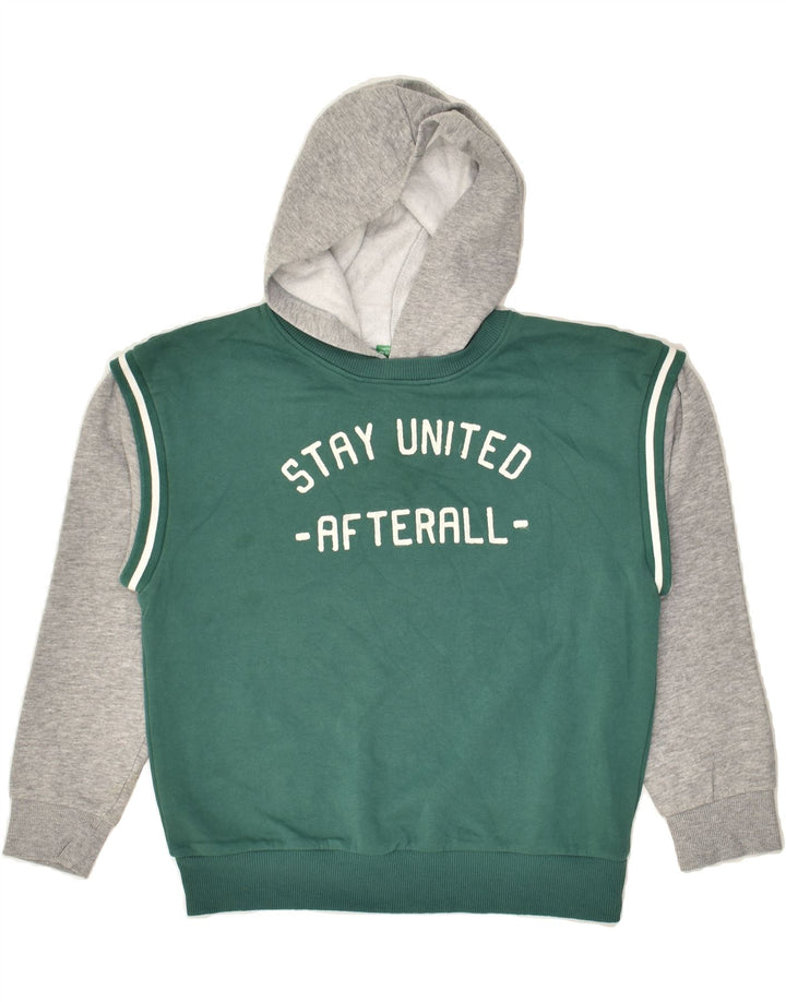 BENETTON Boys Graphic Hoodie Jumper 10-11 Years XL Green Colourblock | Vintage Benetton | Thrift | Second-Hand Benetton | Used Clothing | Messina Hembry 