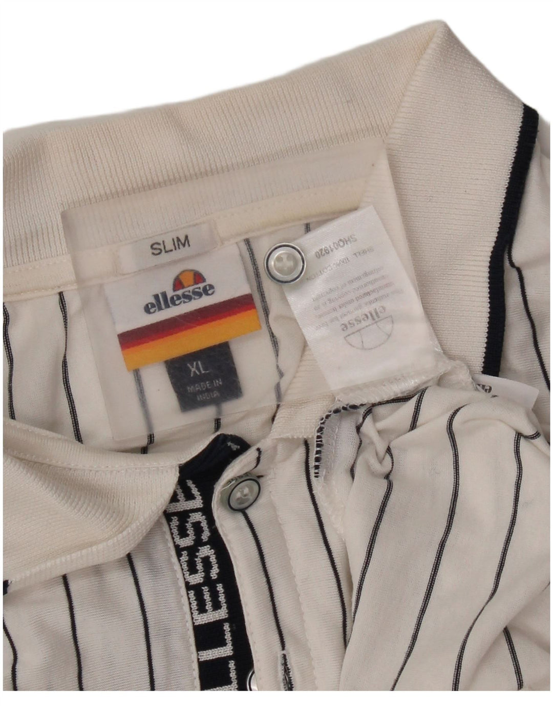 Ellesse Mens Slim Polo Shirt XL White Striped Cotton